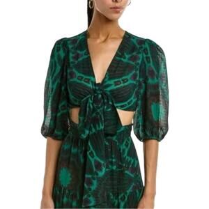 NWT Ba&sh Cally Green Balloon Half Sleeve Wrap Gauzy Top US 8